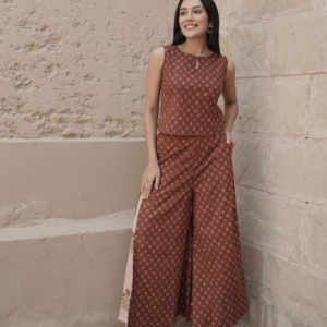 Block Printed Co-ord Top and Palazzo with Shrug - Image 6