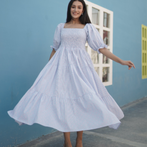 Cotton Dobby Smocked Midi Dress