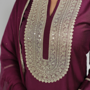 Pink Chanderi Silk Kurta With Pants And Dupatta With Embroidery - Image 3