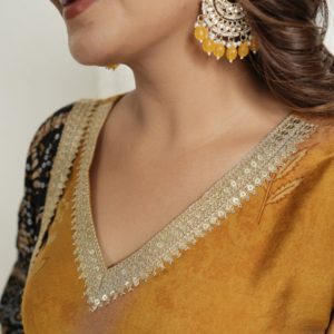 Muslin Yellow Anarkali  Kurta with Black Banhdej Dupatta - Image 3