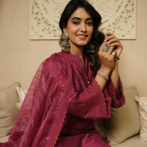 Gulaab Khass Chanderi Kurta with Dupatta and Pants - Image 4