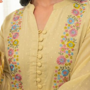 Dobby Pastel Yellow Dress with Embroidery - Image 3
