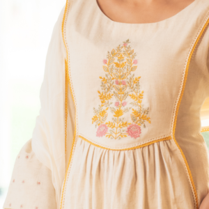 Off White Linen Blend Anarkali Kurta Set With Embroidery - Image 3