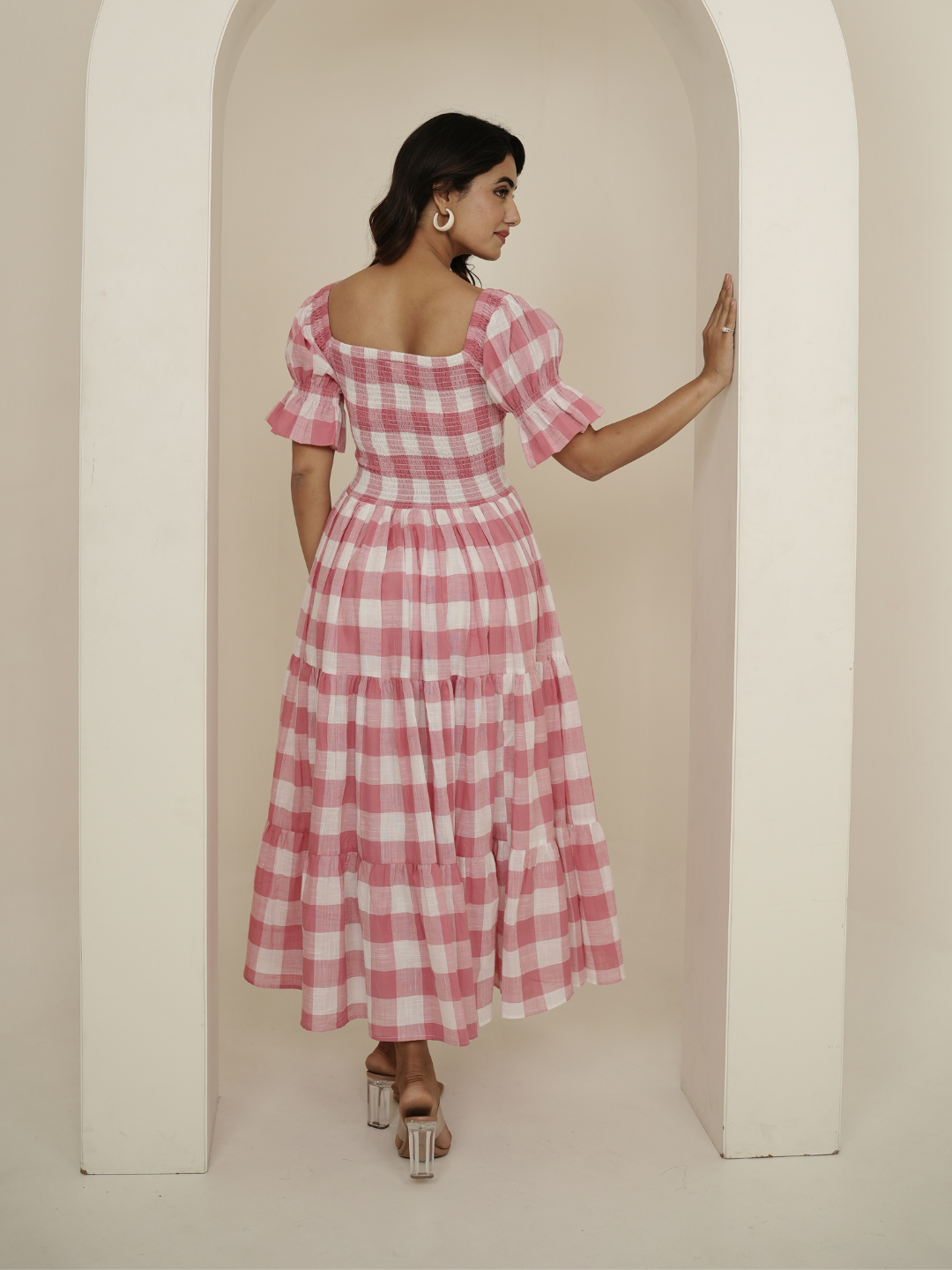 Pink Check Block Printed Dress - Image 2