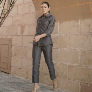 Charcoal Grey Chanderi Co-ord Set - Image 5