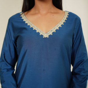 Kurta Set in Viscose Silk fabric with Chanderi Block Printed Duppata - Image 3