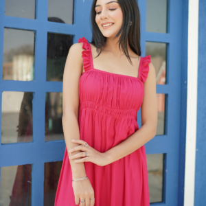 Fuchsia Rayon Midi Dress - Image 5