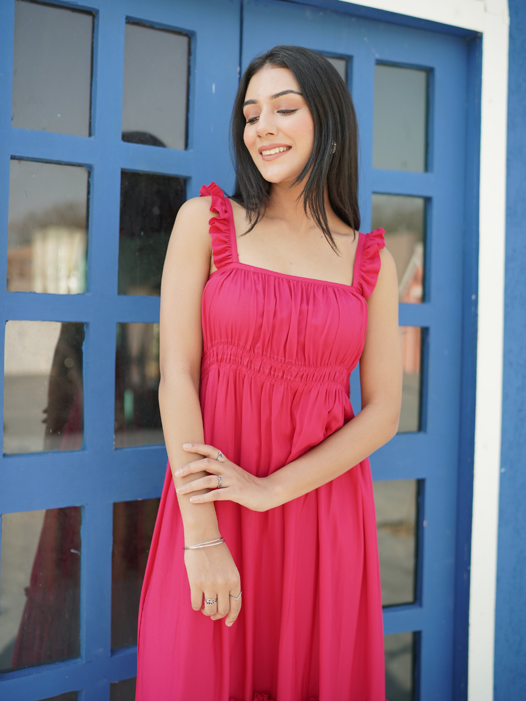 Fuchsia Rayon Midi Dress - Image 5
