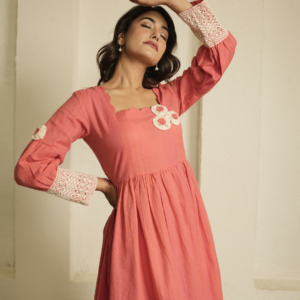 Coral Dress with Lace Detailing - Image 6
