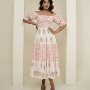 Pastel Pink and White Block Printed Dress