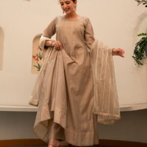 Amber Chanderi Anarkali Kurta Set with Dupatta and Pants