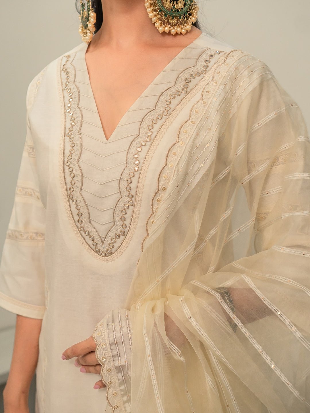 Chanderi Embroidery Pintucks Kurta with Dupatta and Pants - Image 4