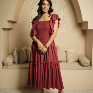 Whimsical Whirl Maroon Dress - Image 5