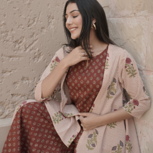 Block Printed Co-ord Top and Palazzo with Shrug - Image 4