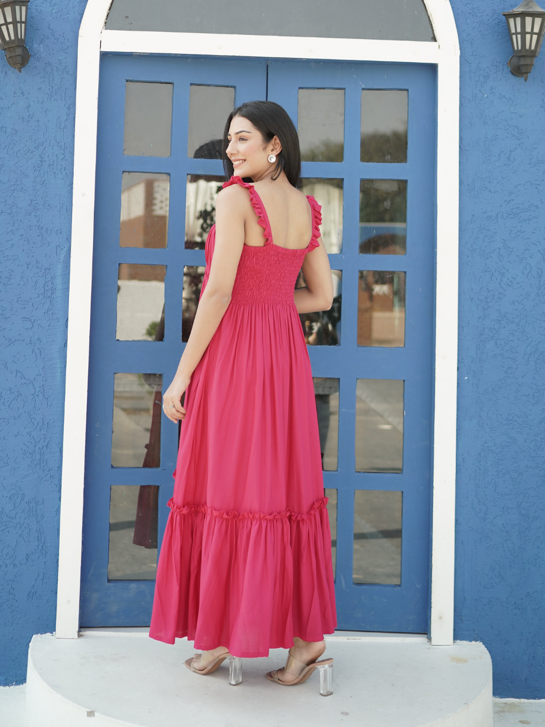 Fuchsia Rayon Midi Dress - Image 2