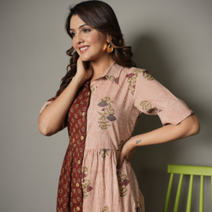Block Print Half and Half Flower Dress - Image 4