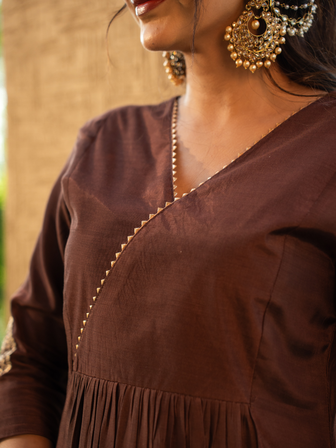 Mocha Brown Shantoon Anarkali Kurta Set - Image 4