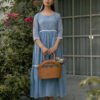 Blue Breeze Dress in Kota Doriya Fabric with Embroidery