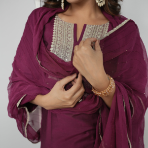 Pink Chanderi Silk Kurta With Pants And Dupatta With Embroidery - Image 4