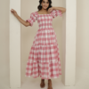 Pink Check Block Printed Dress