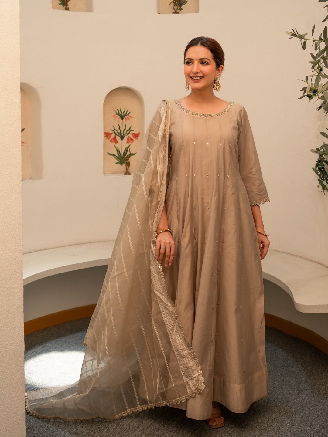 Amber Chanderi Anarkali Kurta Set with Dupatta and Pants - Image 11