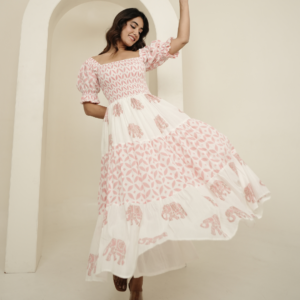 Pastel Pink and White Block Printed Dress - Image 5