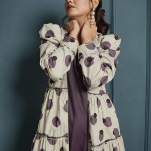 RAYON INNER DRESS WITH POPLIN BLOCK PRINT SHRUG - Image 4