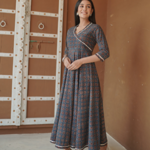Indigo Ajrakh printed Anarkali Kurta - Image 6