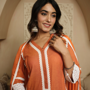 Cadmium Orange Kurta with Dupatta and Pants - Image 4