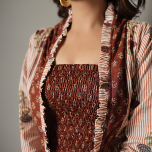 Block Print Crop Top and Pant Co-ord with Shrug - Image 4