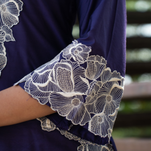 Blue Chanderi Kurta Set With Embroidery - Image 4