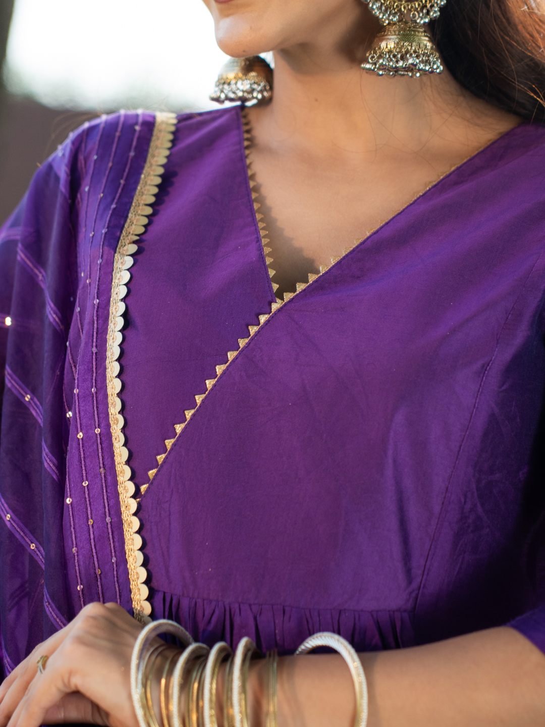 Amethyst Aura Chanderi Anarkali Kurta Set - Image 6