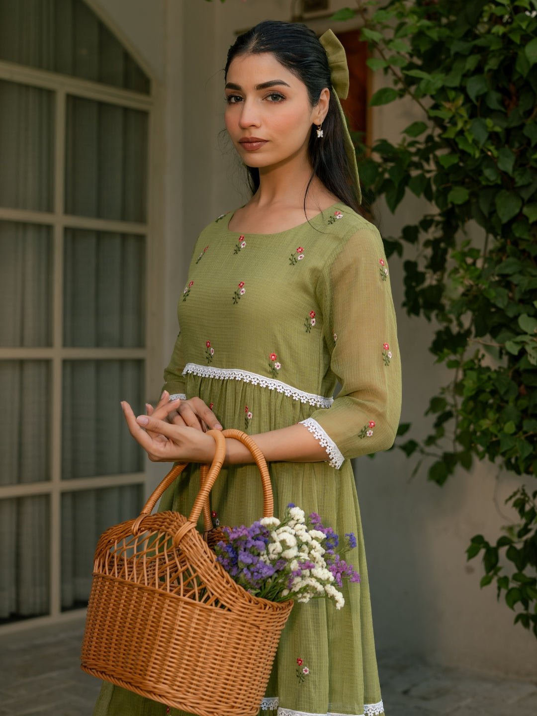 Mint Grace Dress in Kota Doriya Fabric with Embroidery - Image 5
