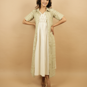 Sage Green Stripes Shrug Dress - Image 6