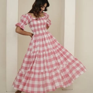 Pink Check Block Printed Dress - Image 5