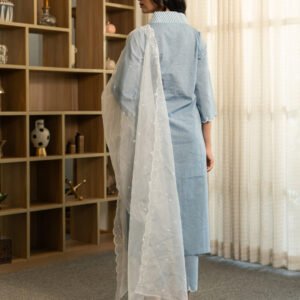Alternative view of Chambray Embroidered Kurta Set with Dupatta and Pants