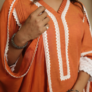 Cadmium Orange Kurta with Dupatta and Pants - Image 3