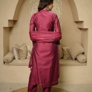 Alternative view of Gulaab Khass Chanderi Kurta with Dupatta and Pants
