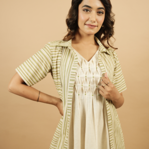 Sage Green Stripes Shrug Dress - Image 4