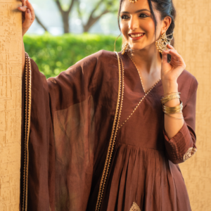 Alternative view of Mocha Brown Shantoon Anarkali Kurta Set
