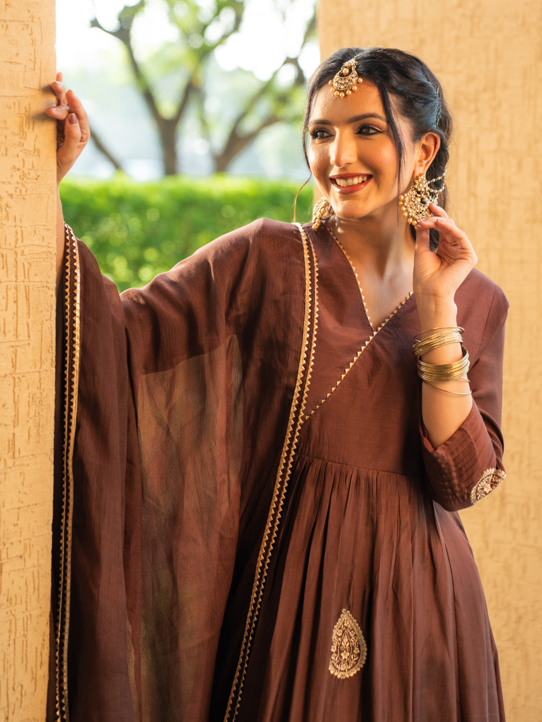 Mocha Brown Shantoon Anarkali Kurta Set - Image 2