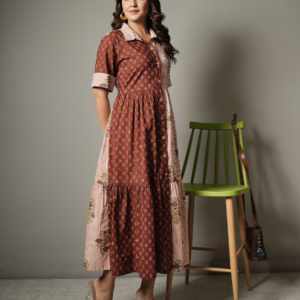Block Print Half and Half Flower Dress - Image 5