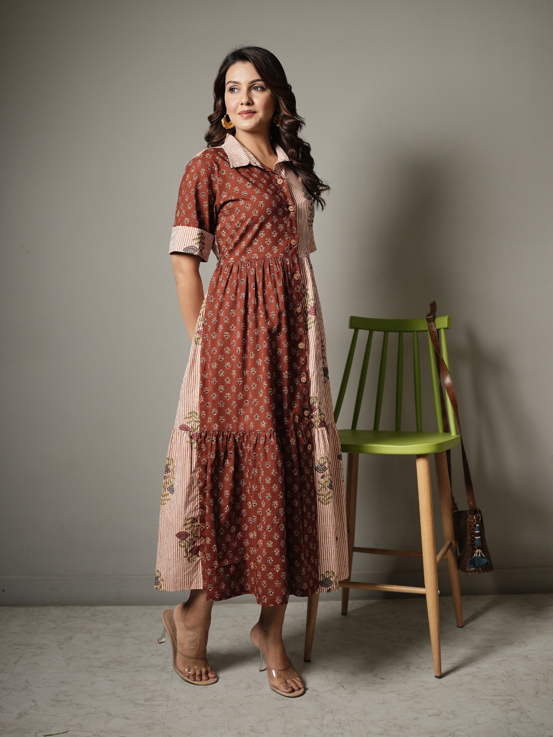 Block Print Half and Half Flower Dress - Image 5