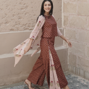 Block Printed Co-ord Top and Palazzo with Shrug