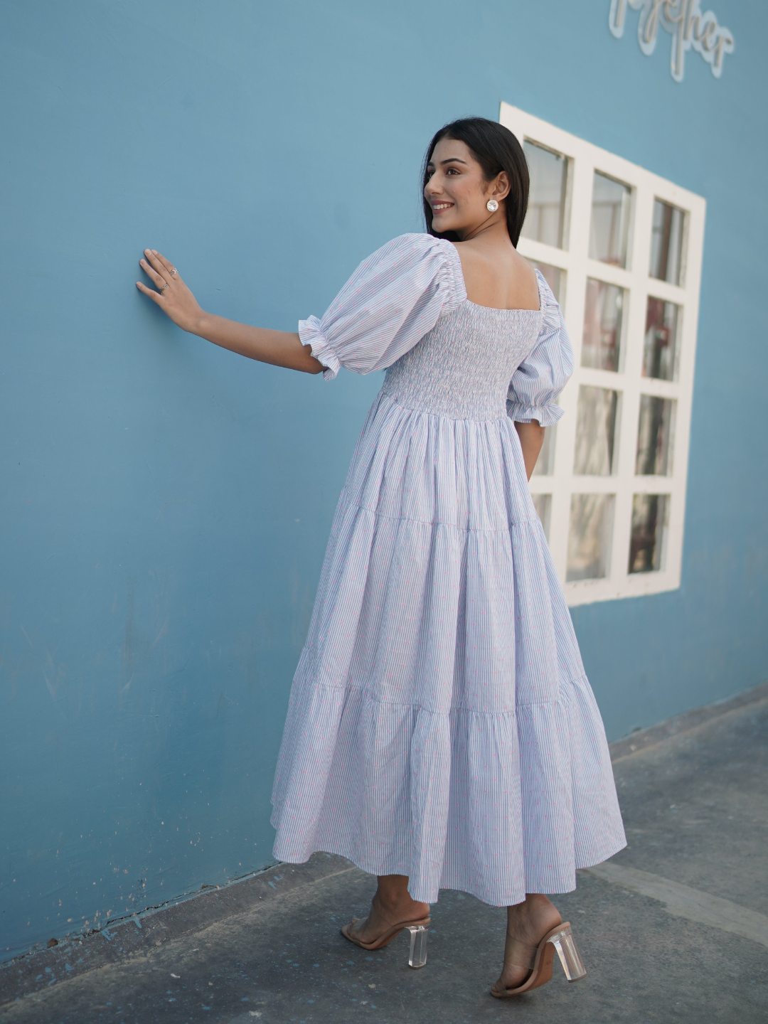 Cotton Dobby Smocked Midi Dress - Image 2