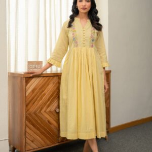 Dobby Pastel Yellow Dress with Embroidery - Image 5