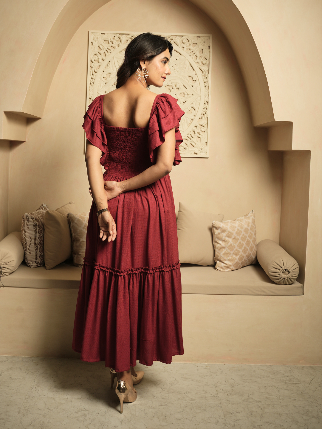 Whimsical Whirl Maroon Dress - Image 2