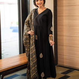 Black Rayon Suit with Pittan Work - Image 6