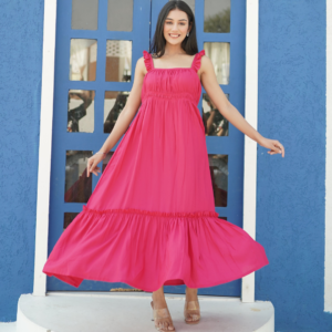 Fuchsia Rayon Midi Dress