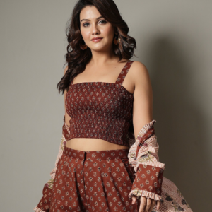 Block Print Crop Top and Pant Co-ord with Shrug - Image 5